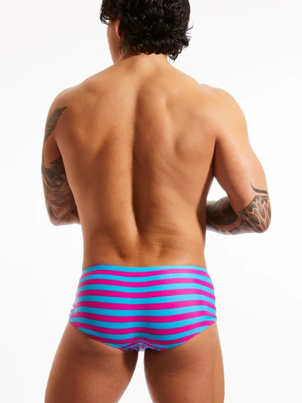 N2N Bodywear Prime Stripe Swim Trunk (PS51) - Blue / Neon Pink